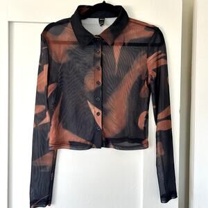Y2k Retro sheer button down cropped party shirt